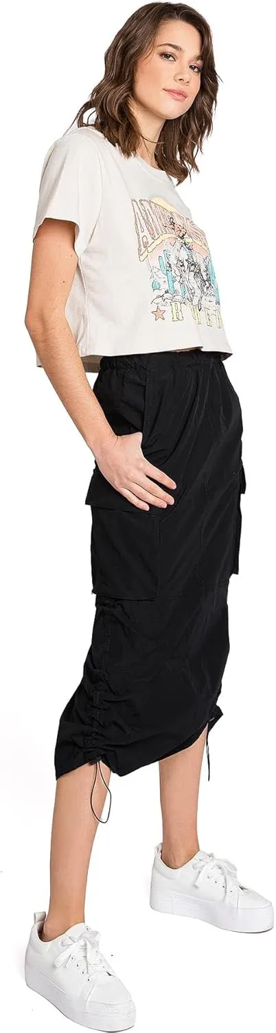 Love Tree Women's Juniors Parachute Cargo Midi Skater Skirt