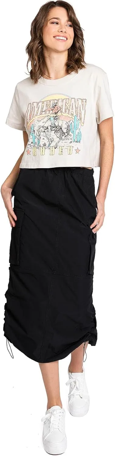 Love Tree Women's Juniors Parachute Cargo Midi Skater Skirt