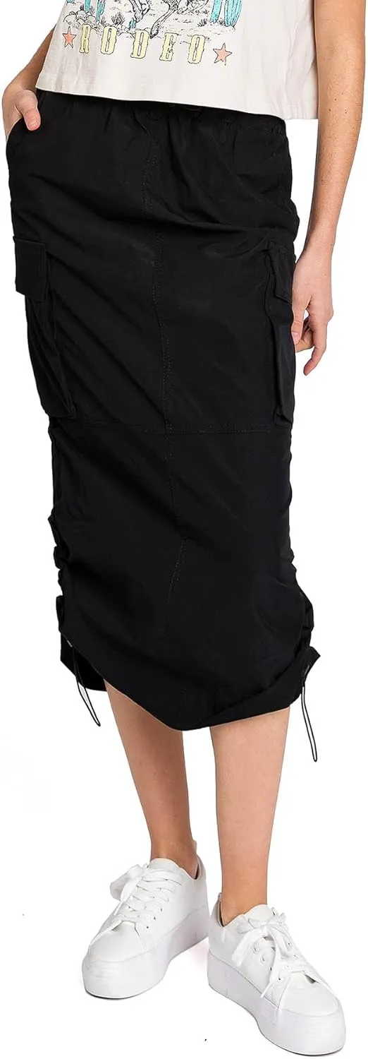 Love Tree Women's Juniors Parachute Cargo Midi Skater Skirt