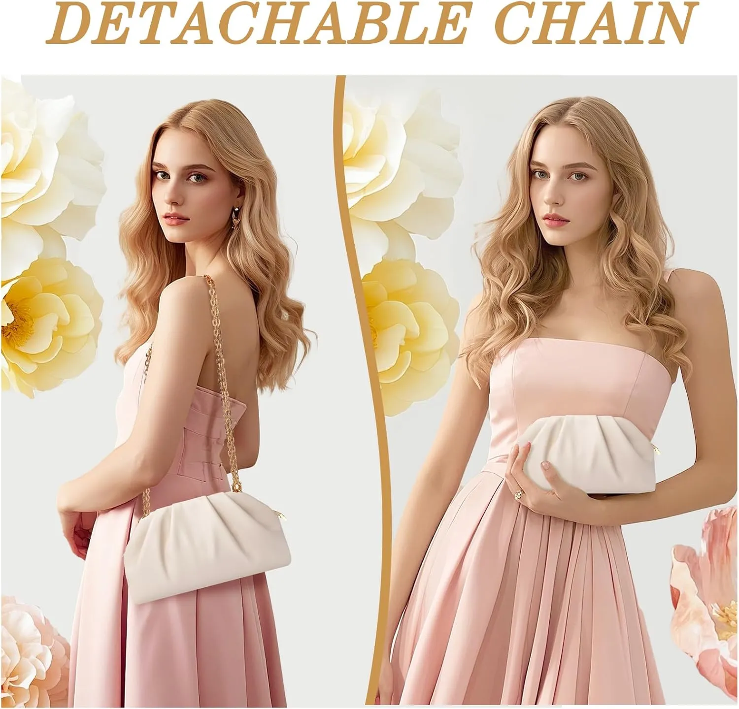 lovyoCoCo Clutch Purse for Women Soft Pleated PU Wedding Clutch, Elegant Evening Bag for Galas, Proms,Cocktail Parties