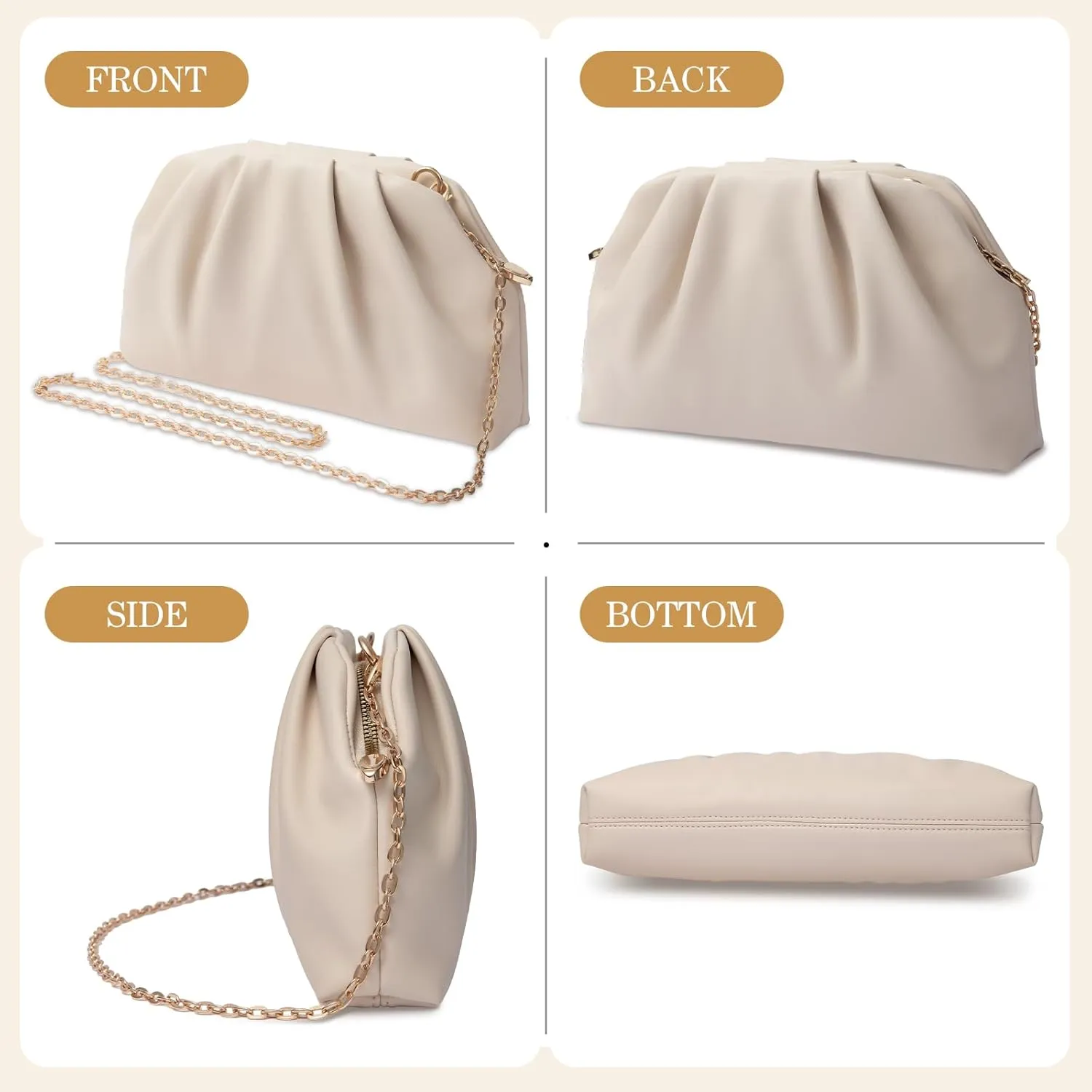 lovyoCoCo Clutch Purse for Women Soft Pleated PU Wedding Clutch, Elegant Evening Bag for Galas, Proms,Cocktail Parties