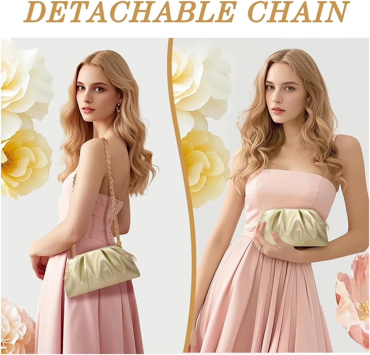 lovyoCoCo Clutch Purse for Women Soft Pleated PU Wedding Clutch, Elegant Evening Bag for Galas, Proms,Cocktail Parties