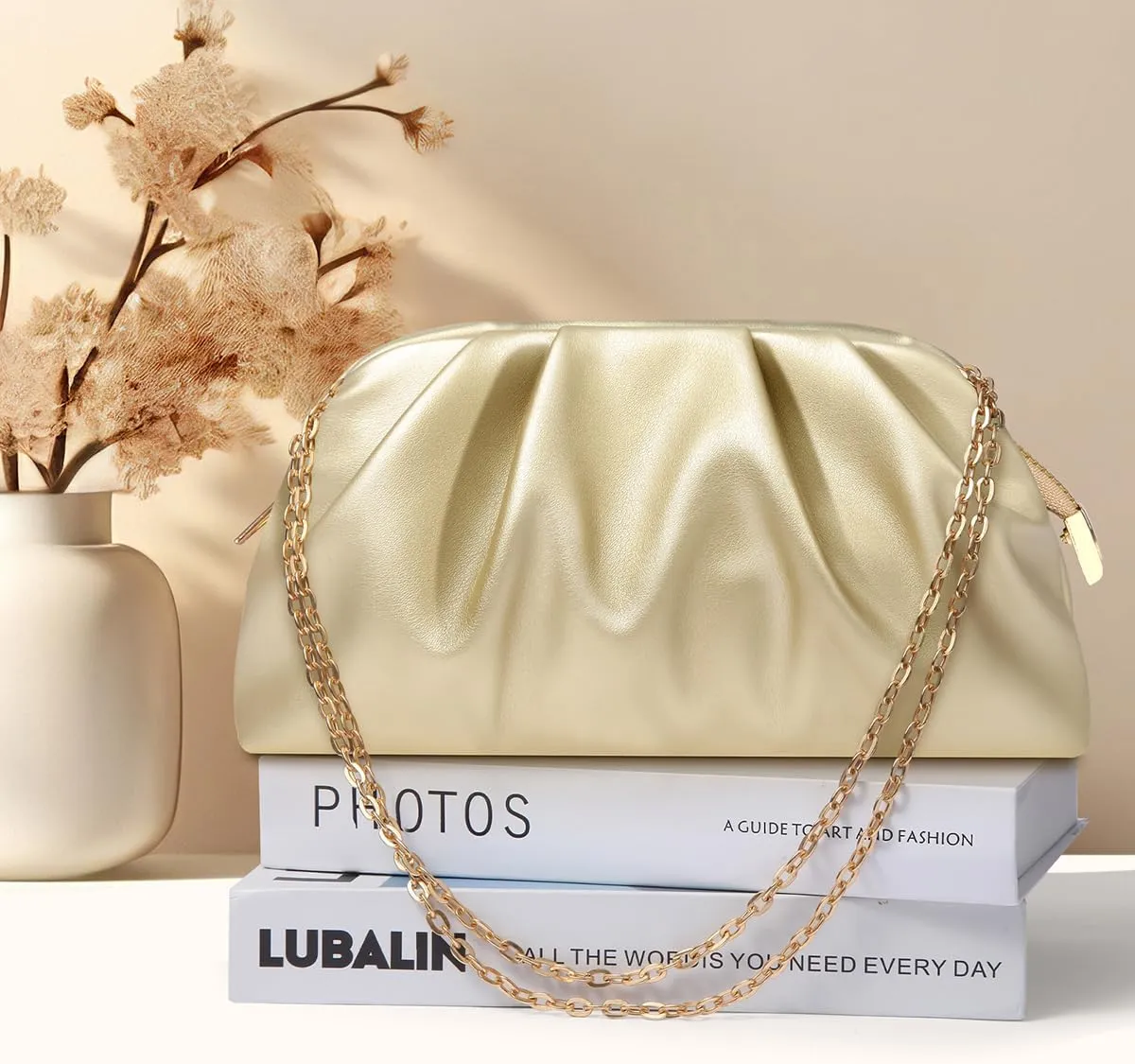 lovyoCoCo Clutch Purse for Women Soft Pleated PU Wedding Clutch, Elegant Evening Bag for Galas, Proms,Cocktail Parties