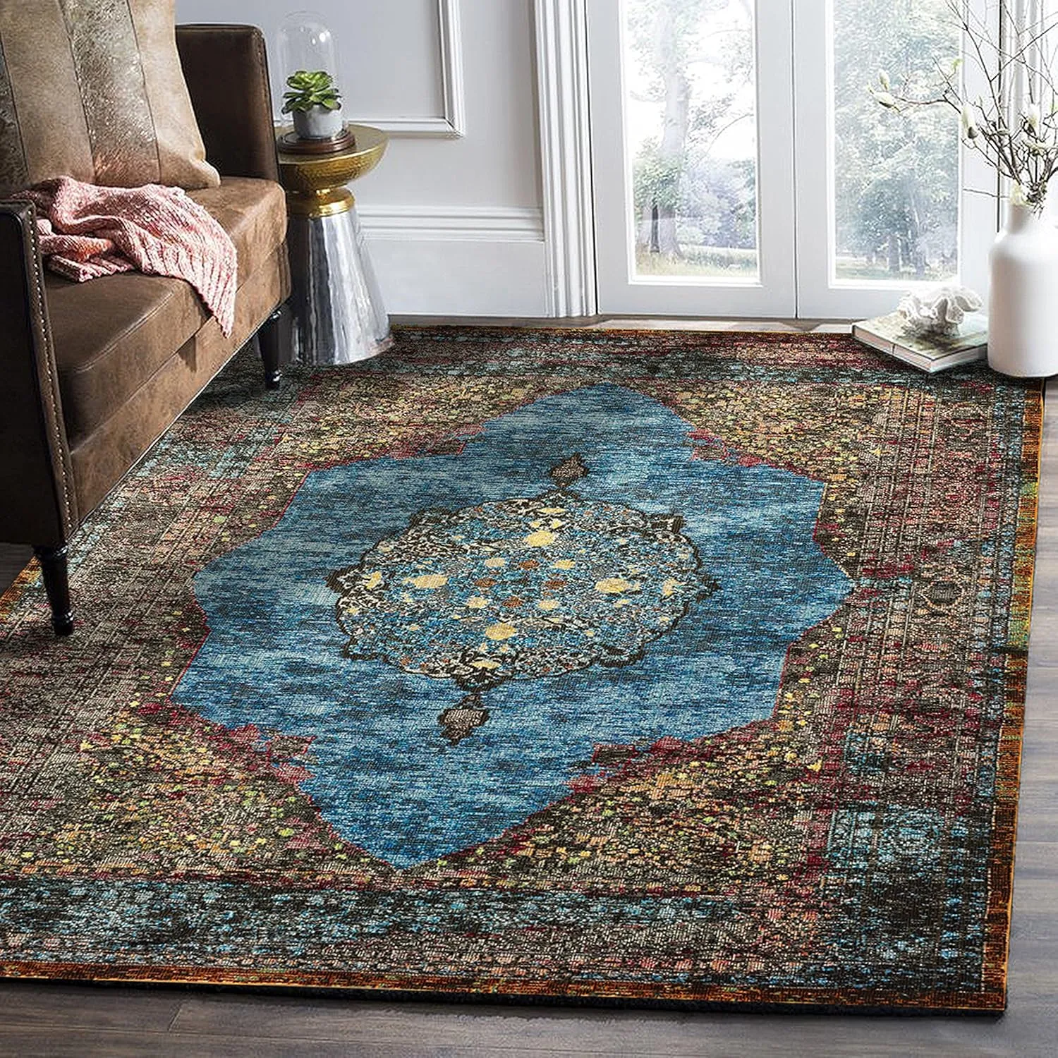 LR Home Gala Collection Area Rug, 8' x 10', Turquoise Multi
