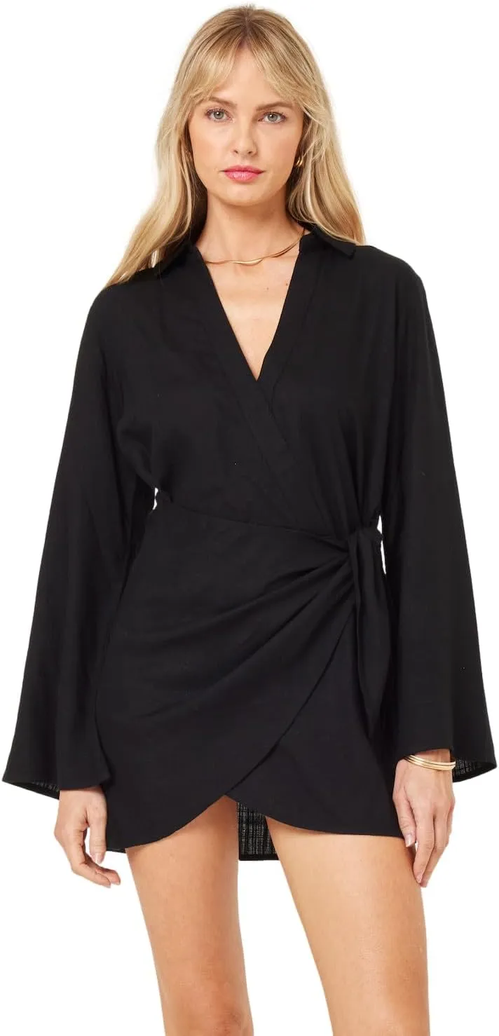 L*Space Las Palmas Dress for Women, Mini-Dress with Tie Front Wrap, Adjustable Tie, Plus Hook & Eye Closure