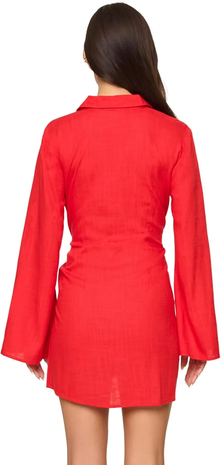 L*Space Las Palmas Dress for Women, Mini-Dress with Tie Front Wrap, Adjustable Tie, Plus Hook & Eye Closure