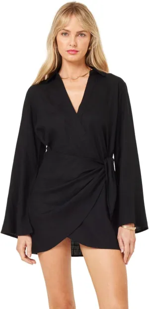 L*Space Las Palmas Dress for Women, Mini-Dress with Tie Front Wrap, Adjustable Tie, Plus Hook & Eye Closure