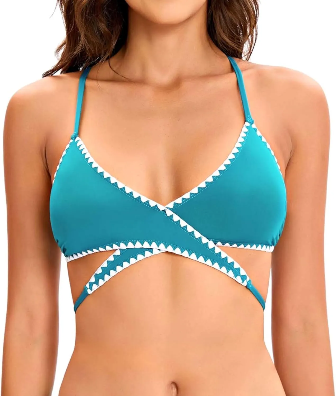 Lucky Brand Women's Shell Stitch Wrap Bikini Top, Adjustable, Tie Back, Swimwear Separates