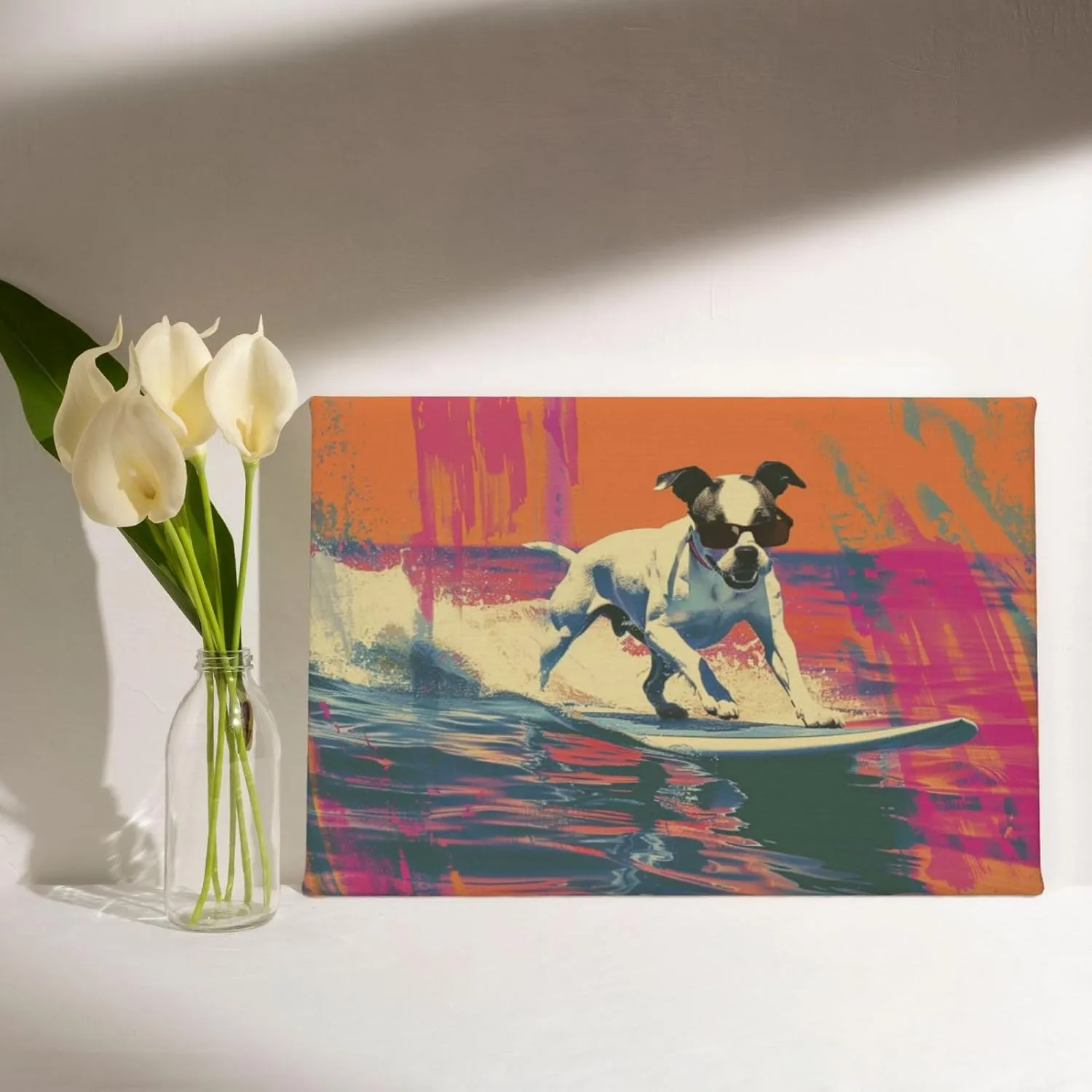 MA6GE8DE Canvas For Painting Poster Surfing Dog Bathroom Decor,Home Bathroom,Office,Man Cave,Study Decorative Paintings,Gifts For Surfing Lovers & Dog Master,Funny Surfing Dog Decor Poster 8x12 inch