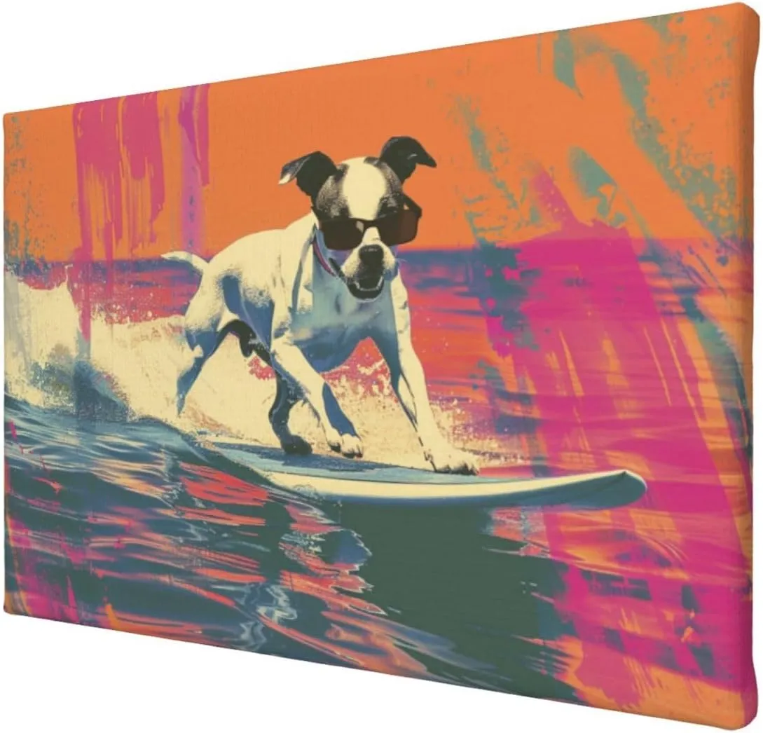 MA6GE8DE Canvas For Painting Poster Surfing Dog Bathroom Decor,Home Bathroom,Office,Man Cave,Study Decorative Paintings,Gifts For Surfing Lovers & Dog Master,Funny Surfing Dog Decor Poster 8x12 inch