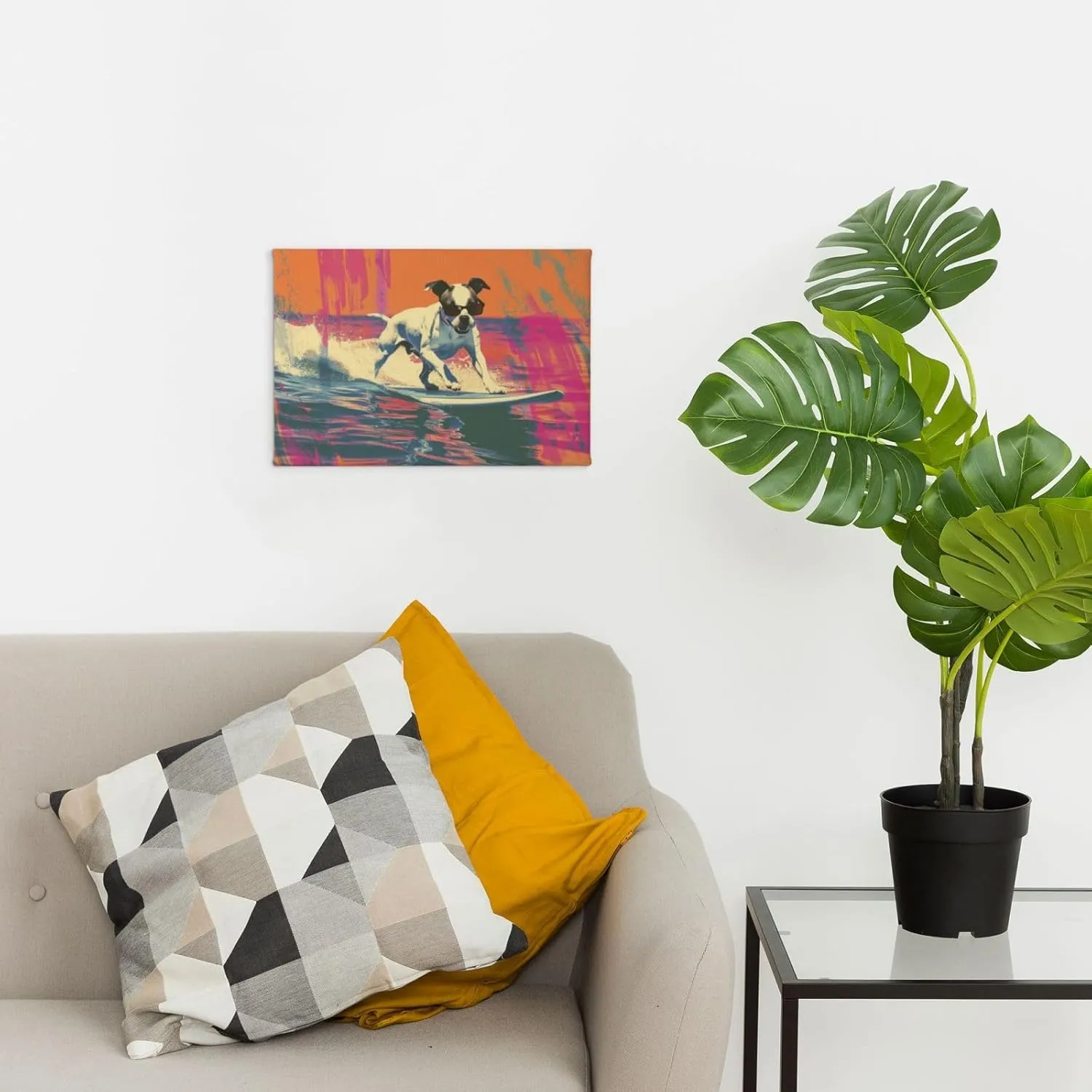MA6GE8DE Canvas For Painting Poster Surfing Dog Bathroom Decor,Home Bathroom,Office,Man Cave,Study Decorative Paintings,Gifts For Surfing Lovers & Dog Master,Funny Surfing Dog Decor Poster 8x12 inch