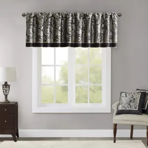 Madison Park Aubrey Jacquard Rod Pocket Valance , Classic Elegant Silk Paisley Valances for Windows , 50X18" , Black