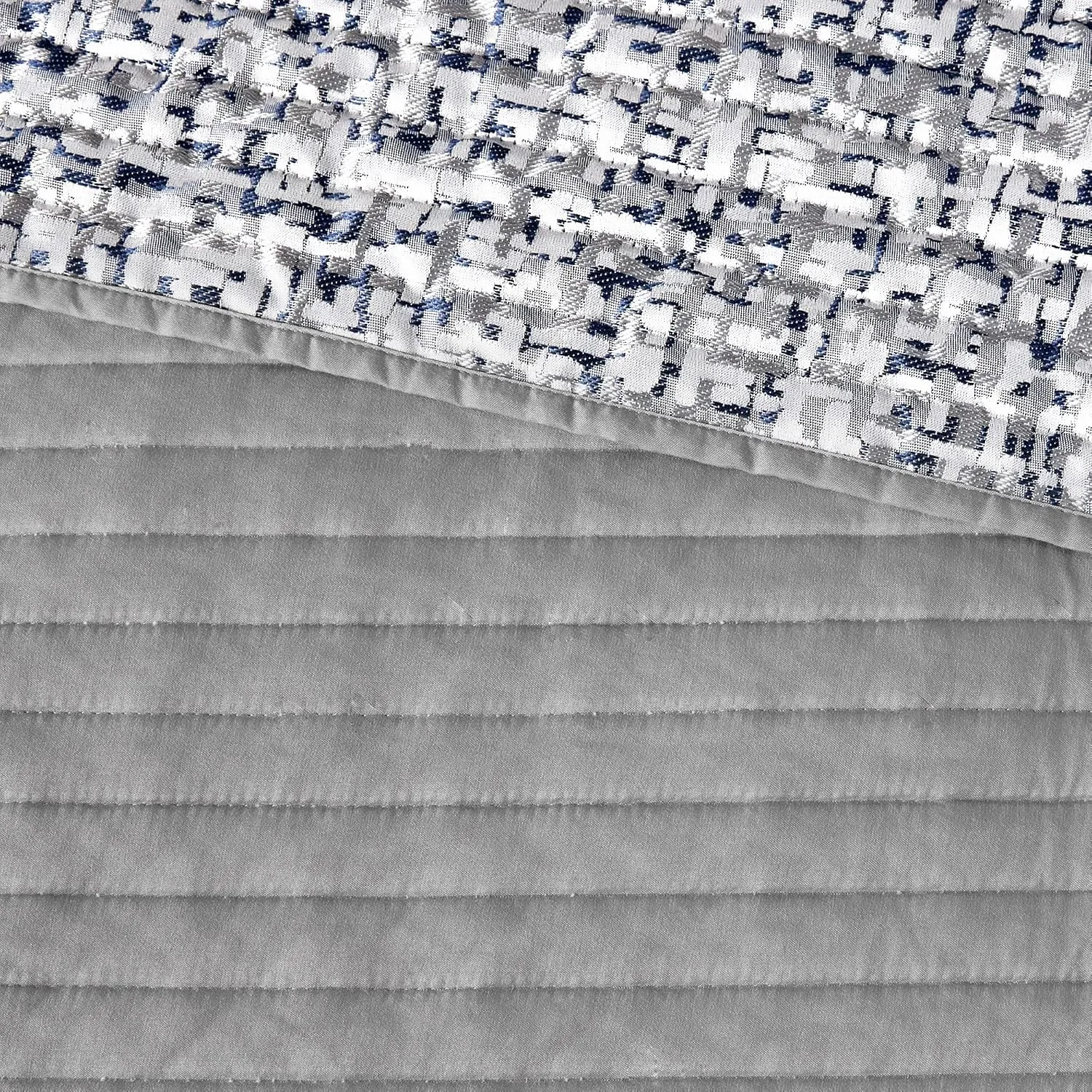 Madison Park King Quilt Set Lustrous Jacquard & Glitter Accent Coverlet Set for King Size Bed - All Season, Lightweight King Quilt Set, Shams, Decorative Pillow, King/Cal King Chevron Grey/Navy