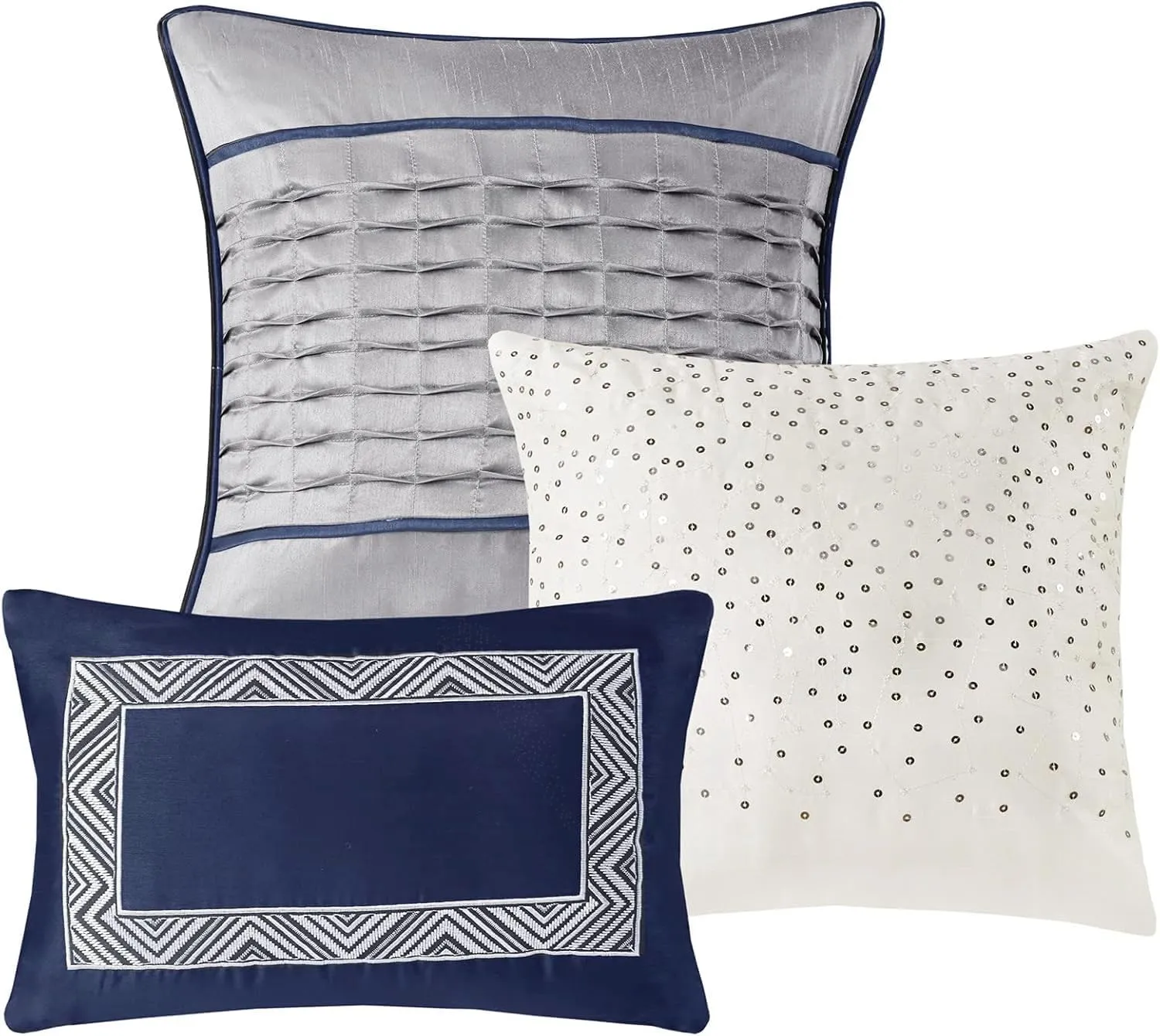 Madison Park King Quilt Set Lustrous Jacquard & Glitter Accent Coverlet Set for King Size Bed - All Season, Lightweight King Quilt Set, Shams, Decorative Pillow, King/Cal King Chevron Grey/Navy