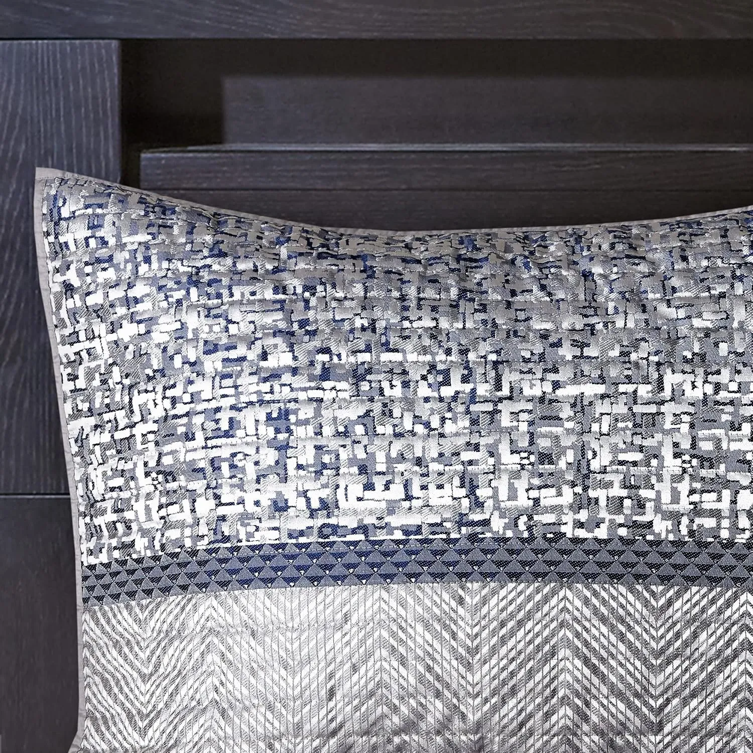 Madison Park King Quilt Set Lustrous Jacquard & Glitter Accent Coverlet Set for King Size Bed - All Season, Lightweight King Quilt Set, Shams, Decorative Pillow, King/Cal King Chevron Grey/Navy