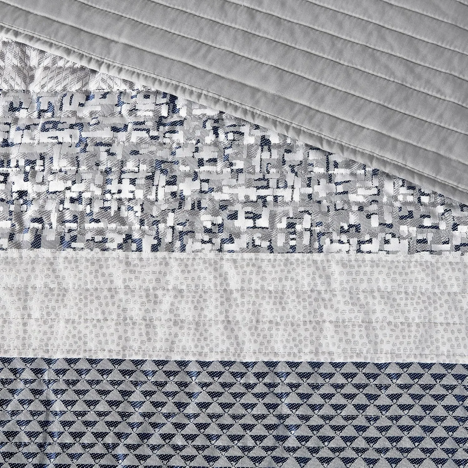 Madison Park King Quilt Set Lustrous Jacquard & Glitter Accent Coverlet Set for King Size Bed - All Season, Lightweight King Quilt Set, Shams, Decorative Pillow, King/Cal King Chevron Grey/Navy