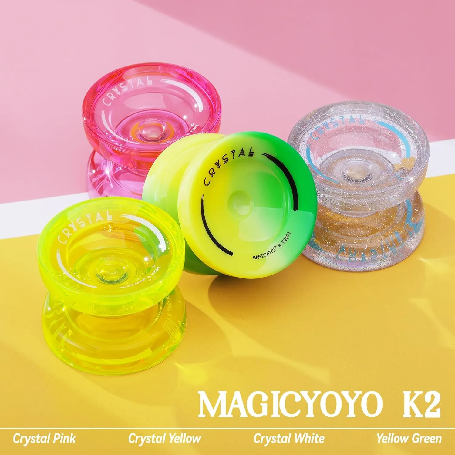 MAGICYOYO K2 Crystal Yoyo Silver Glitter Clear, Pro Responsive Yo-yo for Kids, Finger Spin Trick Yo Yo for Beginner, Dual Purpose Yo-yo with Extra Unresponsive Bearing   12 Yoyo Strings   Case Bag