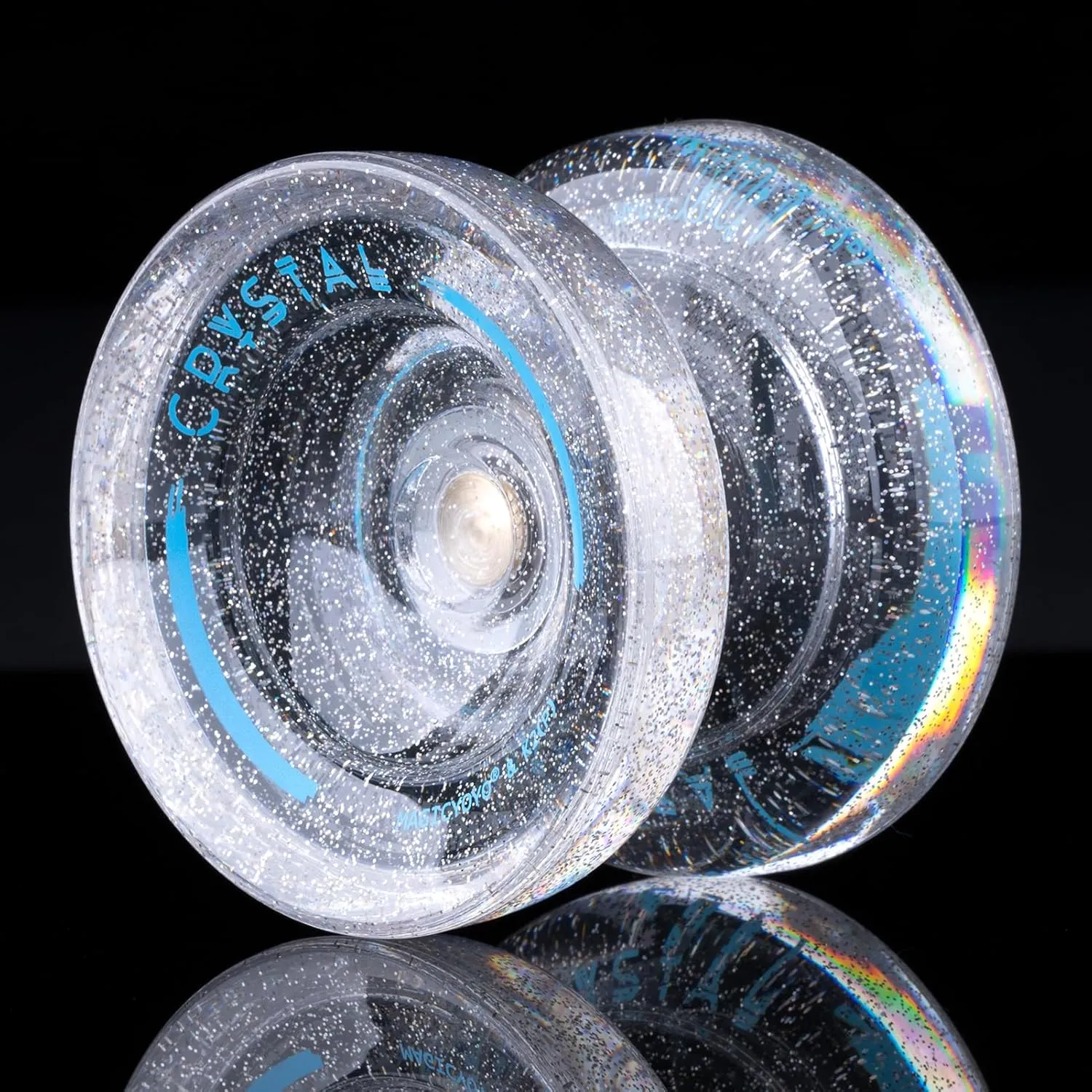 MAGICYOYO K2 Crystal Yoyo Silver Glitter Clear, Pro Responsive Yo-yo for Kids, Finger Spin Trick Yo Yo for Beginner, Dual Purpose Yo-yo with Extra Unresponsive Bearing   12 Yoyo Strings   Case Bag