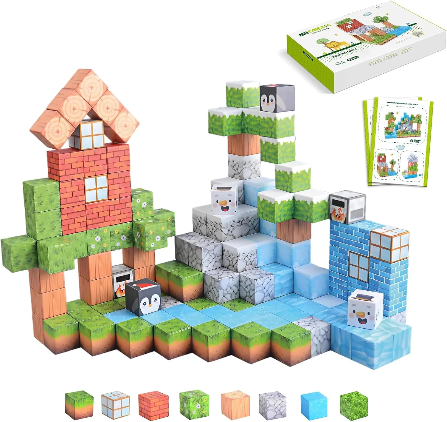 Magnetic Building Blocks Set for Kids Ages 3-8 STEM Sensory Magnet Cubes Toys Educational Construction Gifts for Boys Girls Easter Birthday Travel Outdoor Games (2.5cm/1 in) (Forest)