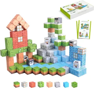 Magnetic Building Blocks Set for Kids Ages 3-8 STEM Sensory Magnet Cubes Toys Educational Construction Gifts for Boys Girls Easter Birthday Travel Outdoor Games (2.5cm/1 in) (Forest)