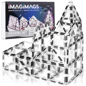 Magnetic Building Tiles, 38 Piece Transparent Clear Crystal Set for Boys Girls Kids, Educational Creative Learning Activity Building Block Toddler Toys, STEM, Children Ages 3 Years  