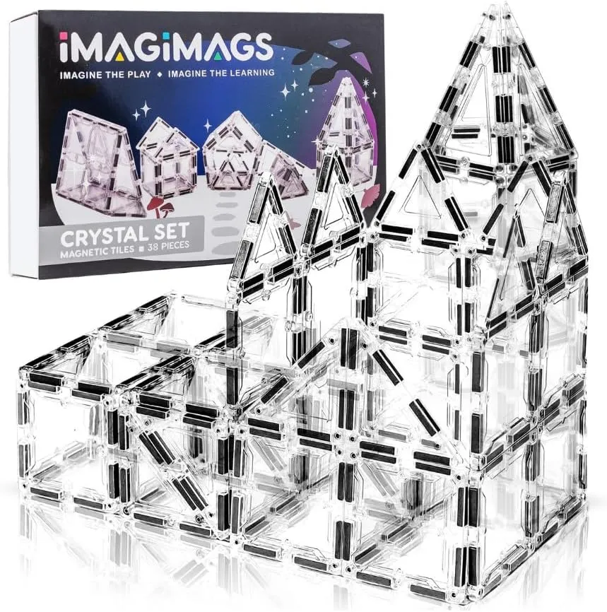 Magnetic Building Tiles, 38 Piece Transparent Clear Crystal Set for Boys Girls Kids, Educational Creative Learning Activity Building Block Toddler Toys, STEM, Children Ages 3 Years  