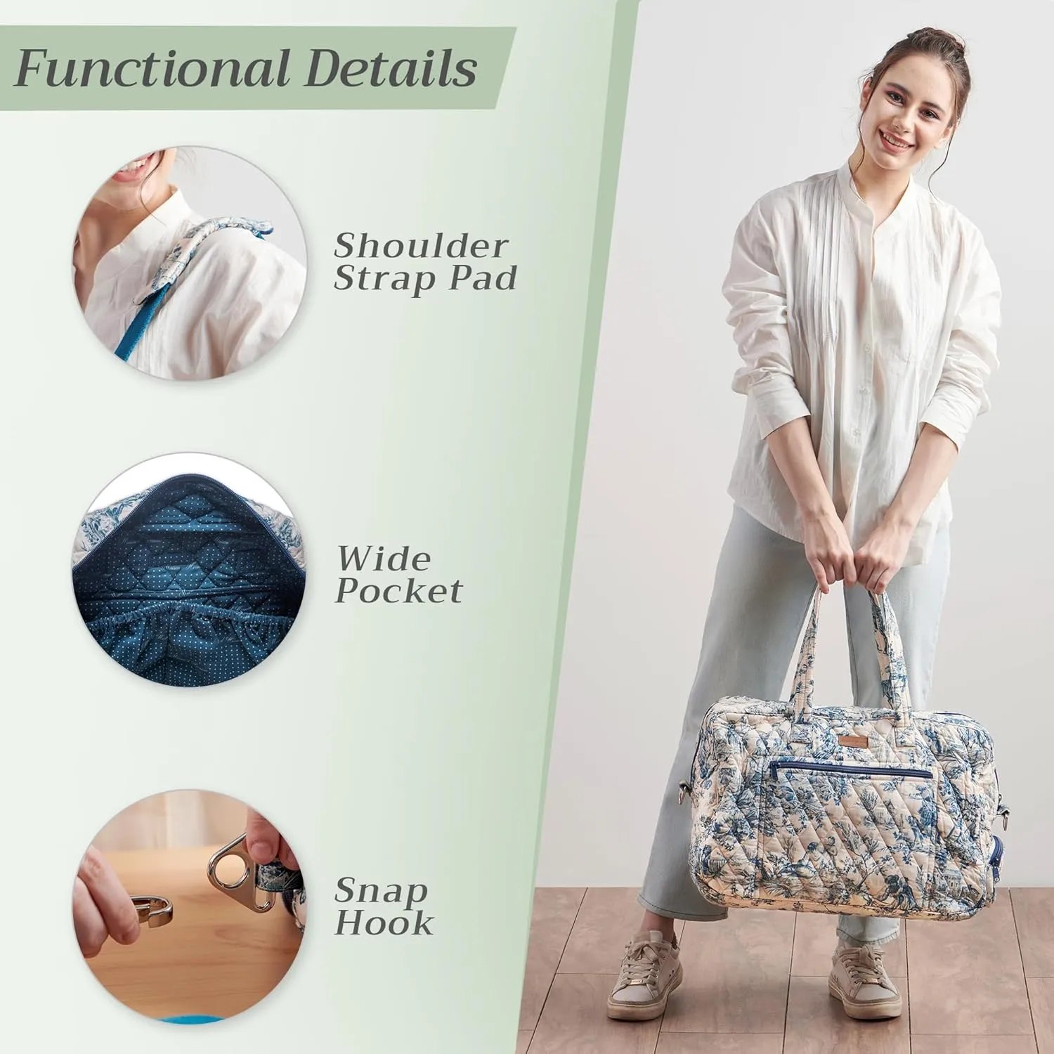 Maison d' Hermine Weekender Bags for Women Cotton Quilted Duffel Overnight Luggage Weekend Bag for Men Gym Sports Gifts Travel Business Travellers Family Trip