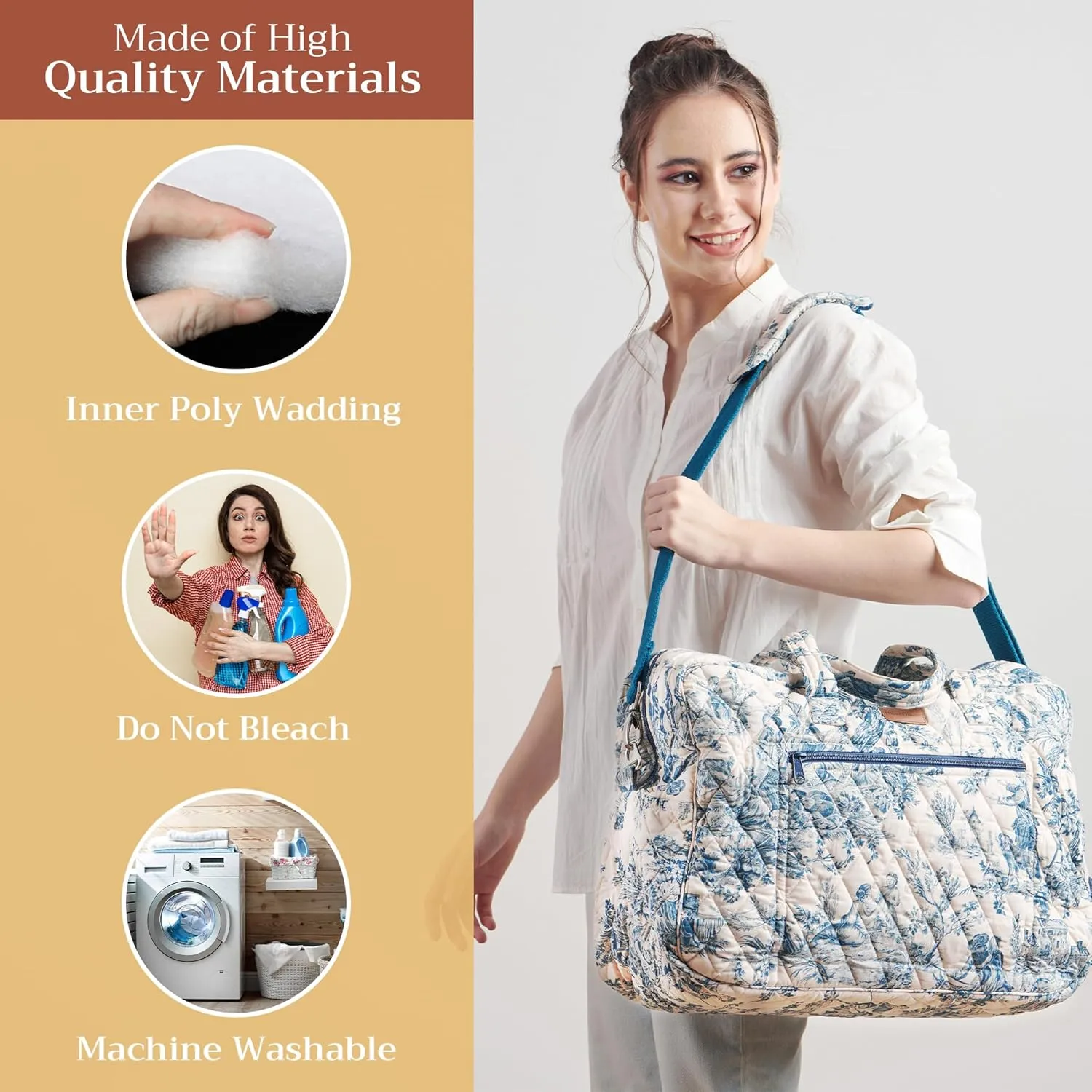 Maison d' Hermine Weekender Bags for Women Cotton Quilted Duffel Overnight Luggage Weekend Bag for Men Gym Sports Gifts Travel Business Travellers Family Trip