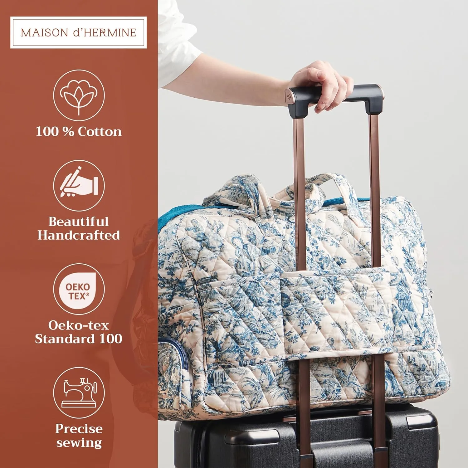 Maison d' Hermine Weekender Bags for Women Cotton Quilted Duffel Overnight Luggage Weekend Bag for Men Gym Sports Gifts Travel Business Travellers Family Trip