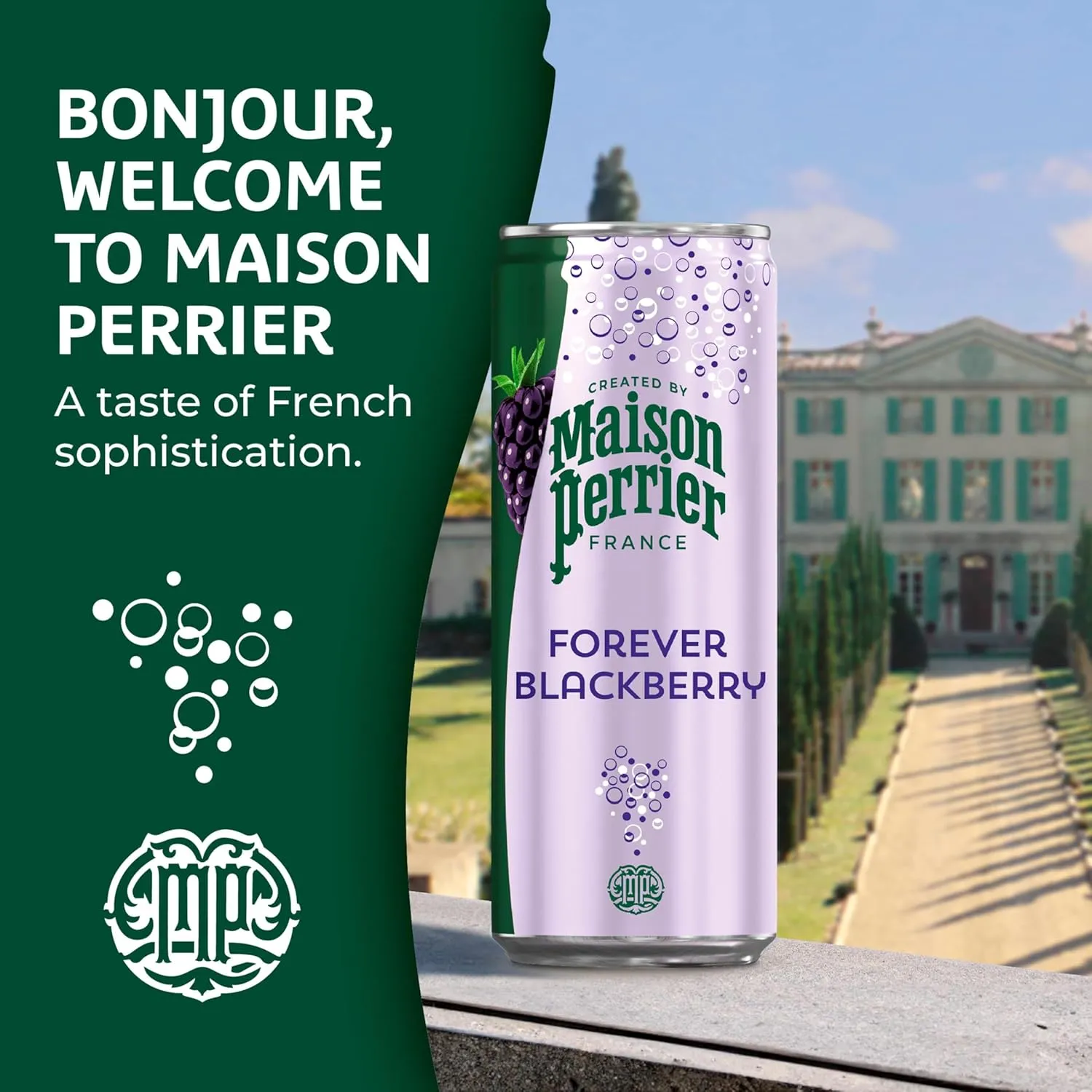 Maison Perrier Forever Blackberry Flavored Sparkling Water, 11.15 Fl Oz Cans, 8 Count, 3 Pack