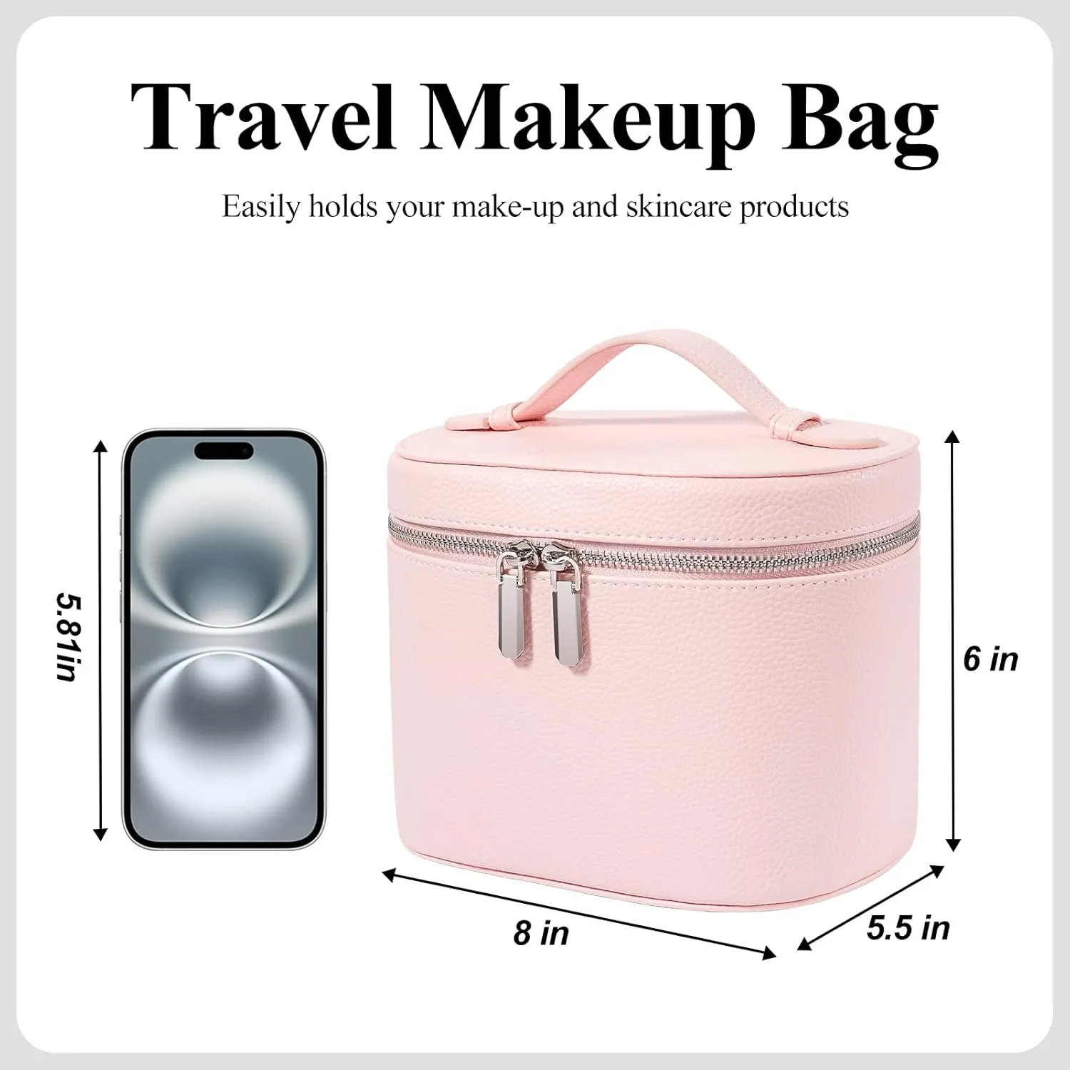 Makeup Bag, Travel Make up Case with Compartments and Handle, Portable Cosmetic Organizer Bags,Toiletry Bag for Women