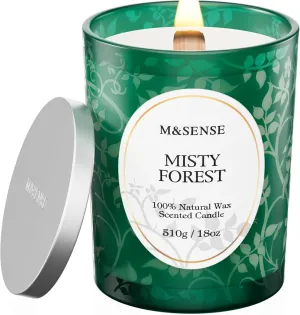 M&SENSE Misty Forest Eucalyptus Pine Scented Candles, Wooden Wick Natural Soy Wax, 100 Hours Slow Burning 18oz, Stress Relief Aromatherapy Home Decor Candle, Gifts for Men Women Father