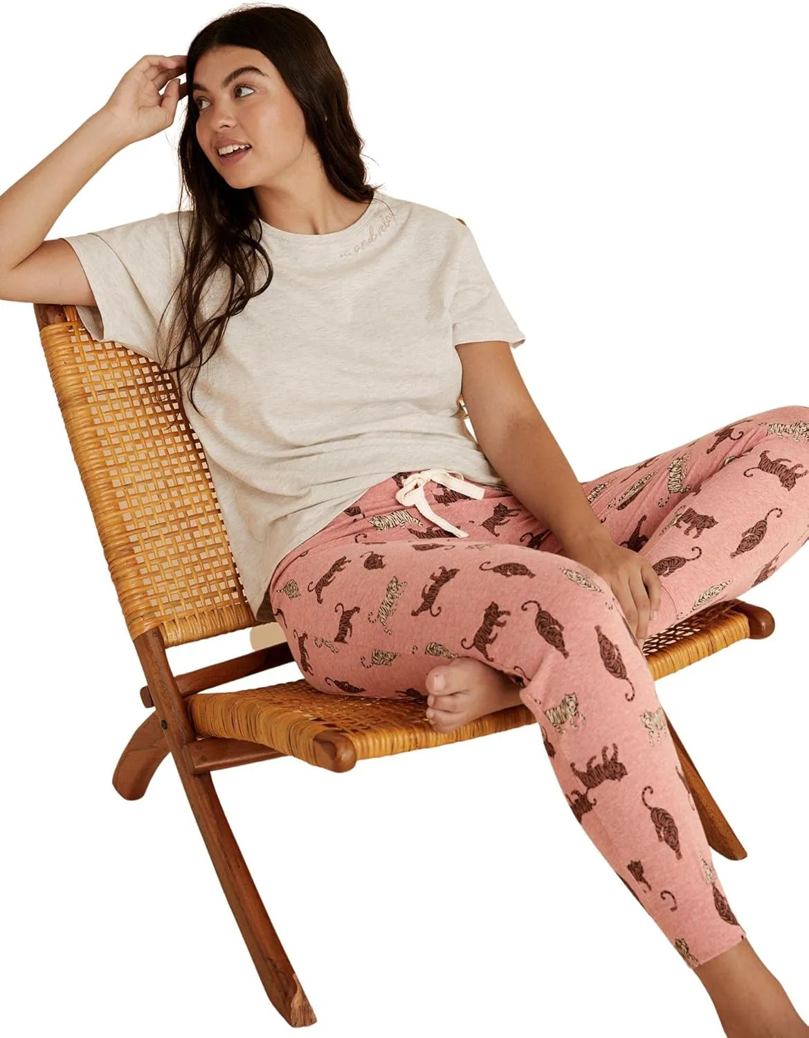 Marks and Spencer womens Super Soft Loungewear Tiger Print Cuffed Pajama Pant