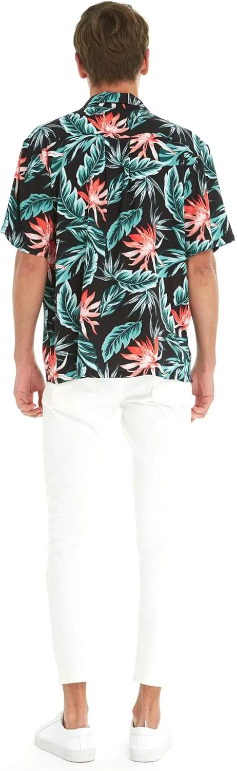 Matchable Couple Hawaiian Luau Shirt or Wrap Ruffle Dress in Blooming Lily Black