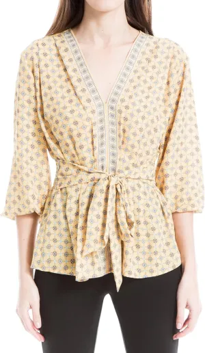 Max Studio Women's Crepe 3/4 Sleeve Smocked Back Blouse