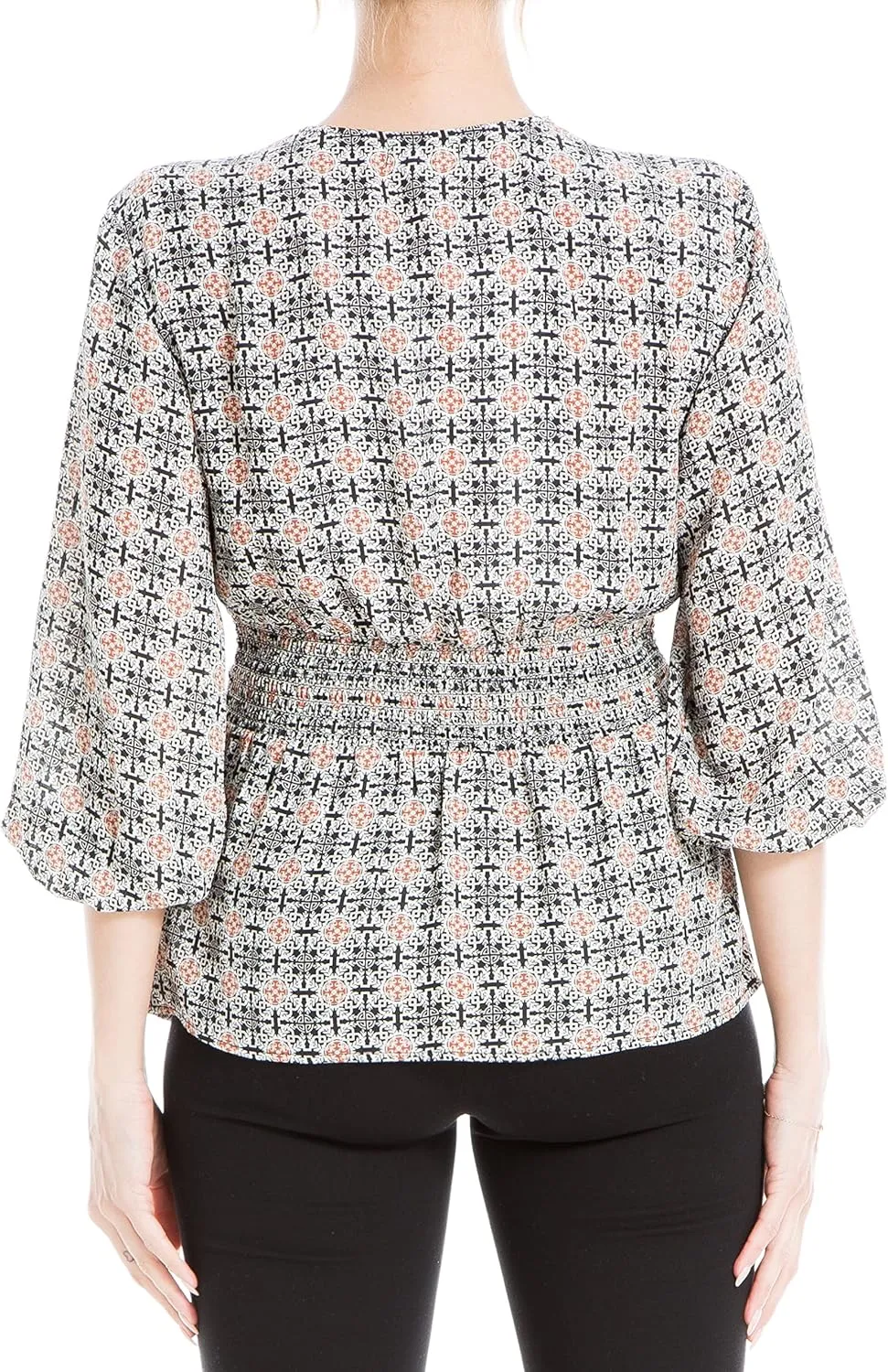 Max Studio Women's Crepe 3/4 Sleeve Smocked Back Blouse