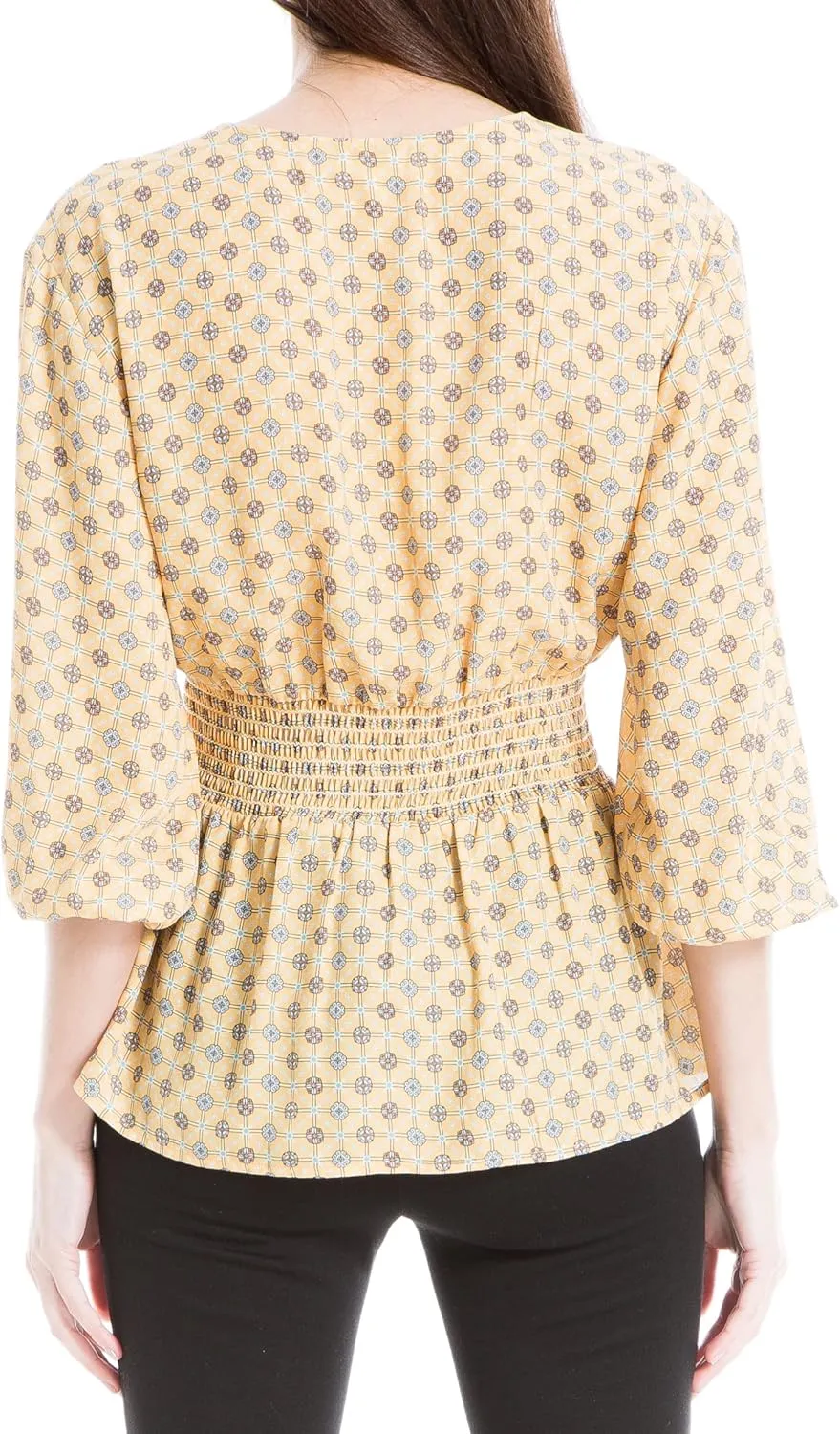 Max Studio Women's Crepe 3/4 Sleeve Smocked Back Blouse