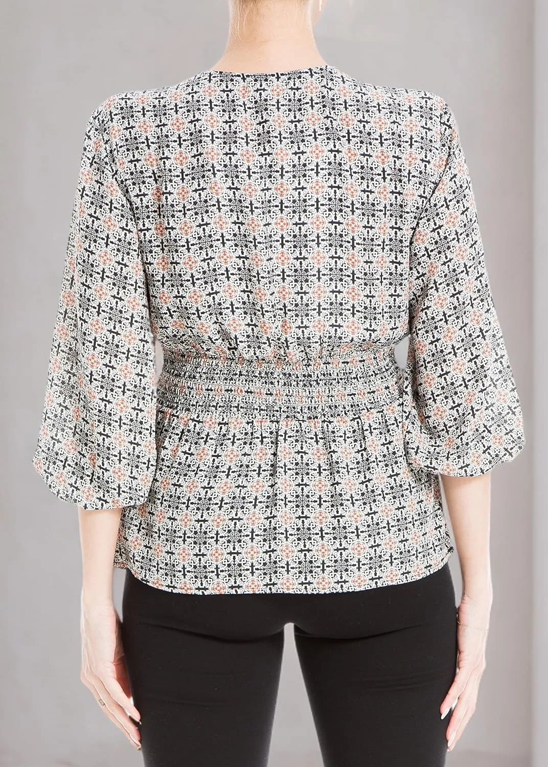 Max Studio Women's Crepe 3/4 Sleeve Smocked Back Blouse