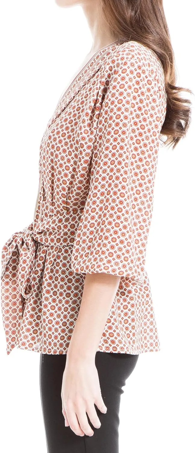 Max Studio Women's Crepe 3/4 Sleeve Smocked Back Blouse