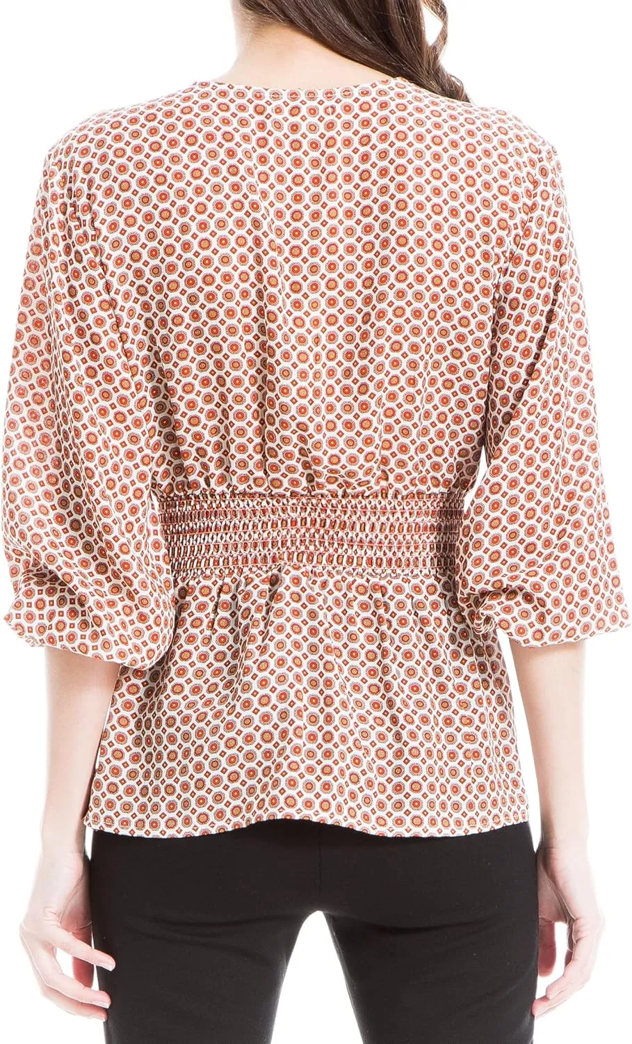 Max Studio Women's Crepe 3/4 Sleeve Smocked Back Blouse