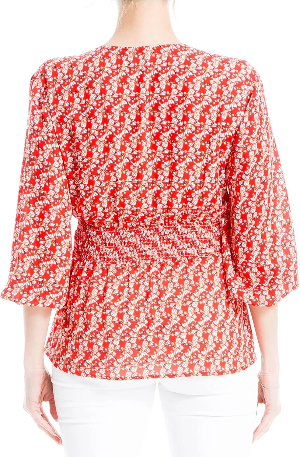 Max Studio Women's Crepe 3/4 Sleeve Smocked Back Blouse