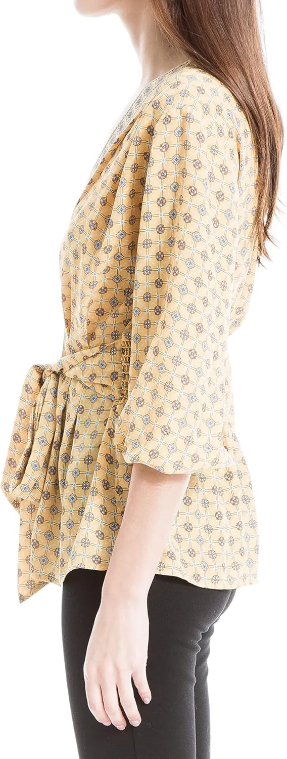 Max Studio Women's Crepe 3/4 Sleeve Smocked Back Blouse