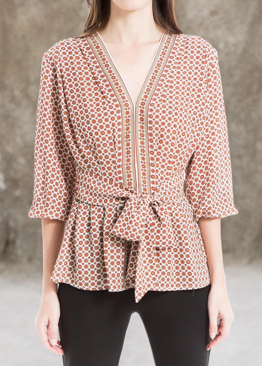 Max Studio Women's Crepe 3/4 Sleeve Smocked Back Blouse