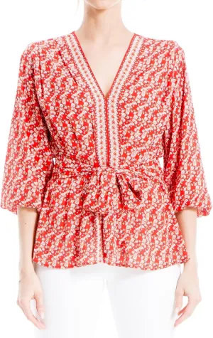 Max Studio Women's Crepe 3/4 Sleeve Smocked Back Blouse