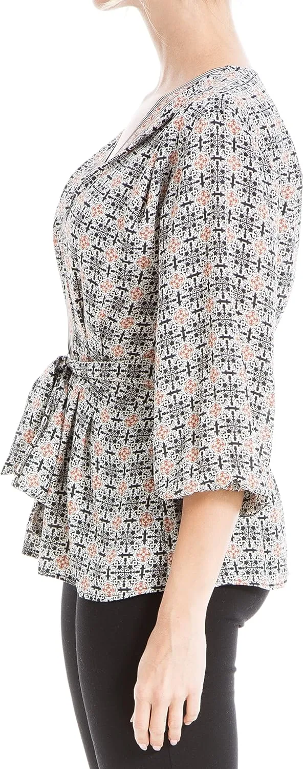 Max Studio Women's Crepe 3/4 Sleeve Smocked Back Blouse
