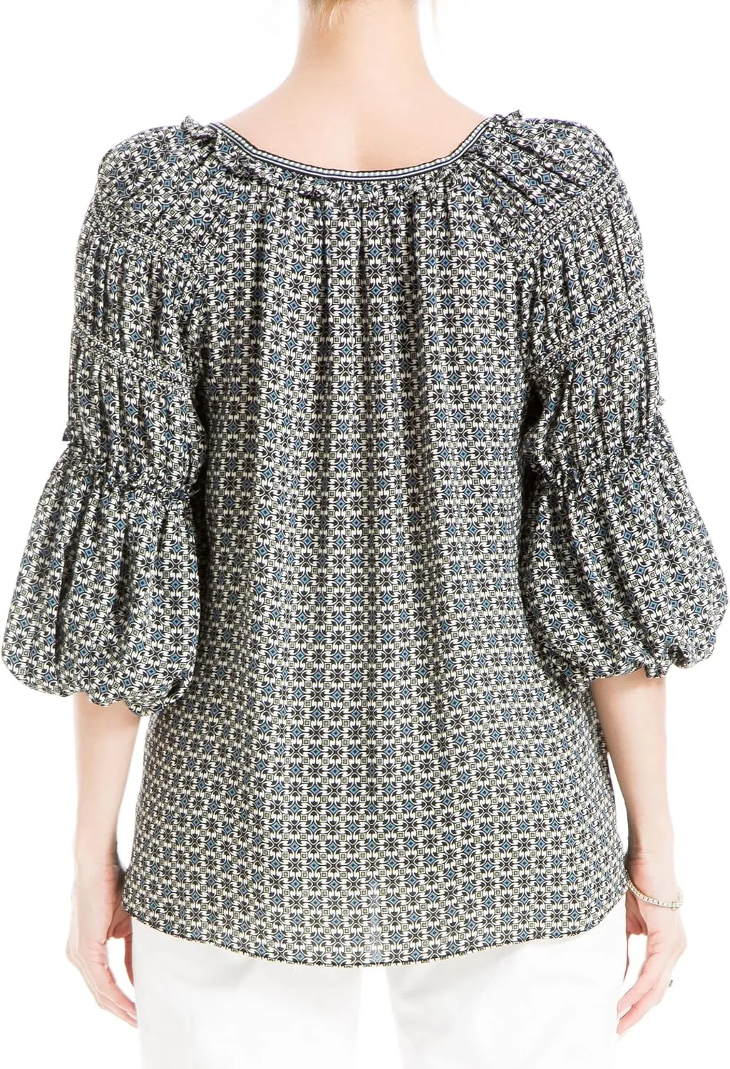 Max Studio Women's Crepe Blouse with Neck Tie Detail