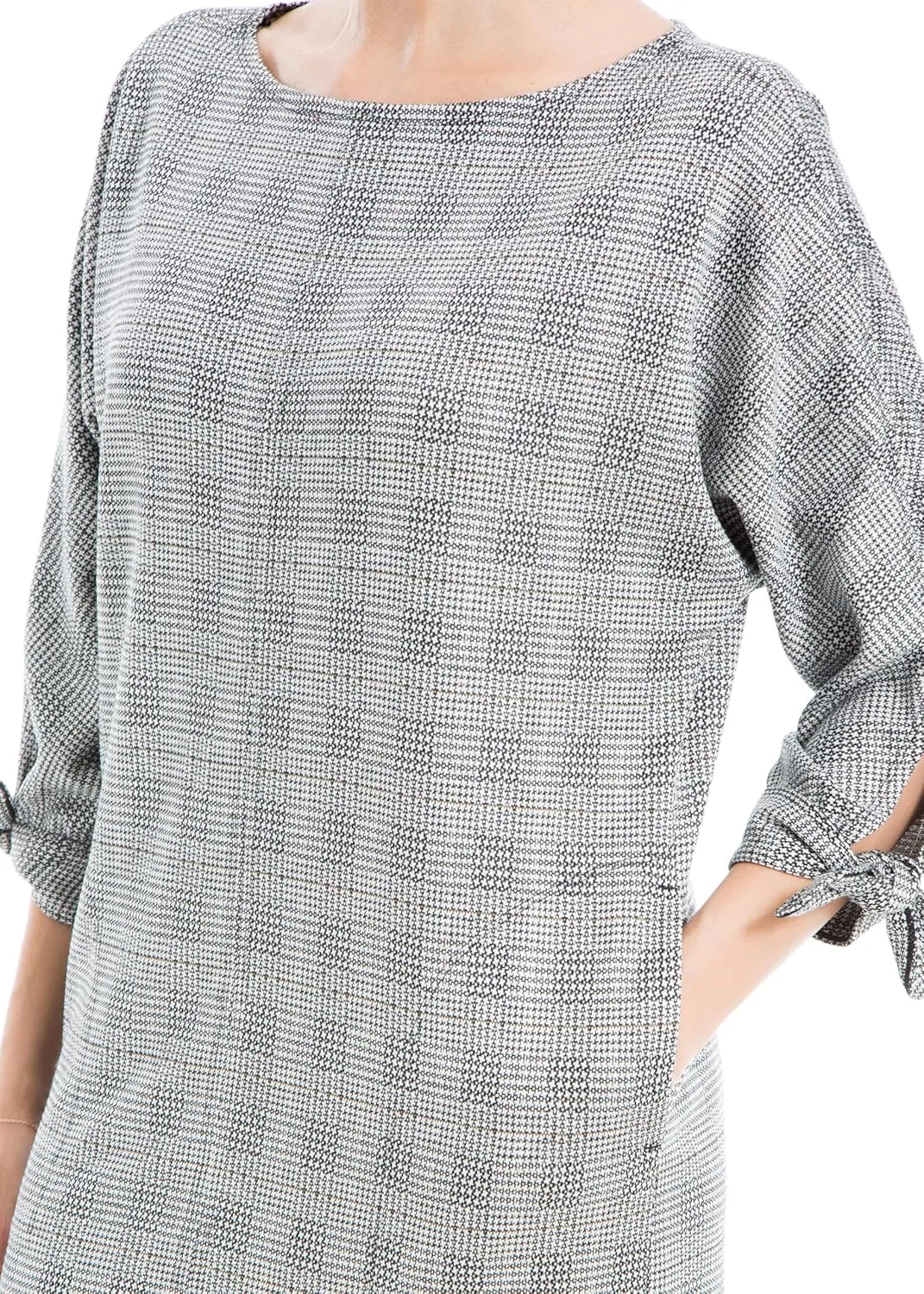 Max Studio Women's Double Knit 3/4" Tie Sleeve Short Dress