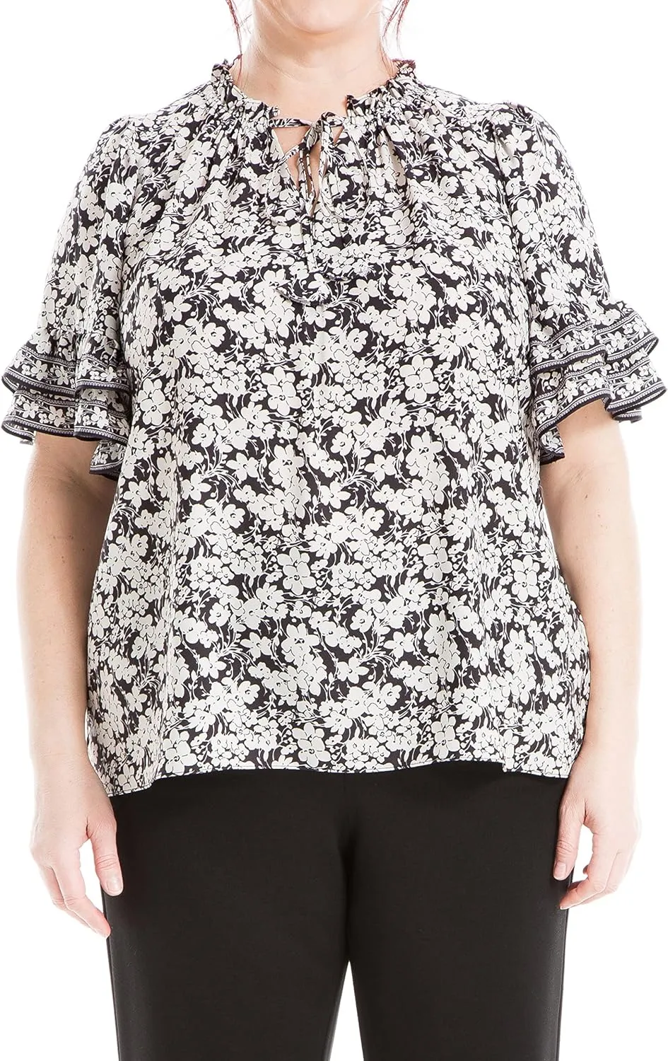 Max Studio Women's Plus Size Elbow Sleeve Ruffle Blouse