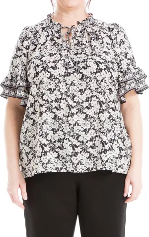 Max Studio Women's Plus Size Elbow Sleeve Ruffle Blouse