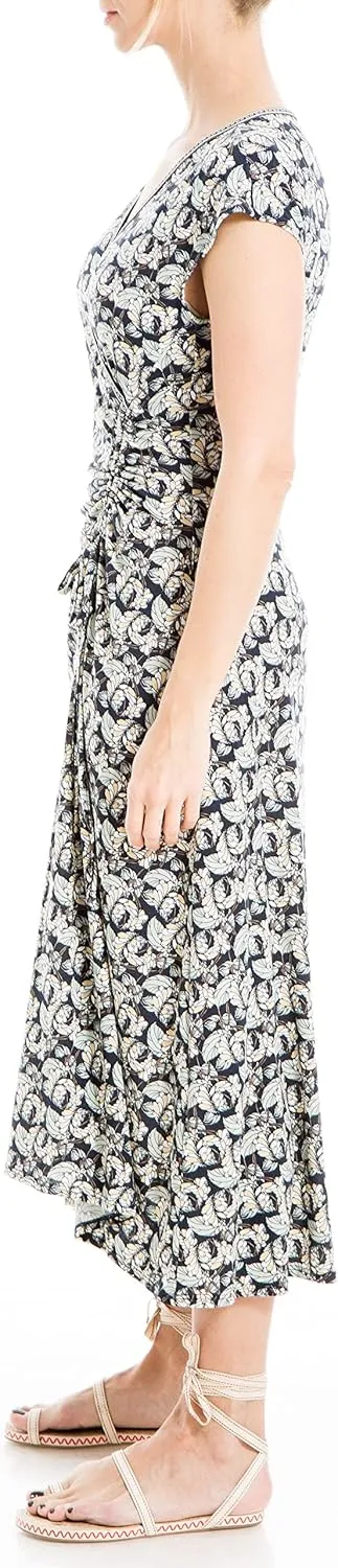 Max Studio Women's Short Sleeve Side Tie Ruched Midi Dress